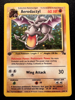 1st Edition Prerelease Aerodactyl 1/62 Fossil Pokemon Card Holo Foil Rare HP - Image 1