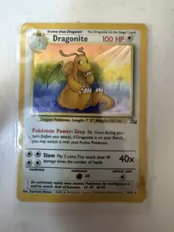 Pokemon Dragonite 4/62 Fossil Holo Rare Unlimited 100 HP Stage 2 Card English - Image 1