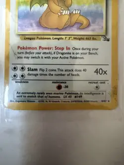 Pokemon Dragonite 4/62 Fossil Holo Rare Unlimited 100 HP Stage 2 Card English - Image 3