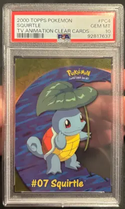 2000 TOPPS POKEMON TV ANIMATION CLEAR CARDS #PC4 SQUIRTLE PSA 10 - Image 1