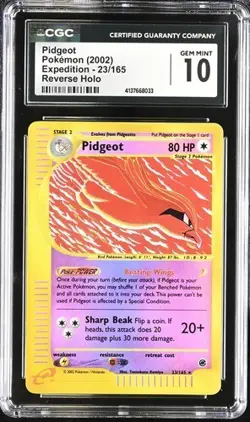 🦅🦅🦅 CGC 10 Pidgeot 2002 Expedition 23/165 Reverse Holo Pokemon Card - Image 1