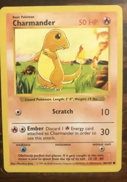 Pokemon Card Base 46/102 CHARMANDER Common Shadowless 1999 - Image 3