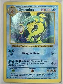 Pokemon Gyarados Base Set (Shadowless) Holo Rare 100 HP 006/102 Unlimited 1999 - Image 1
