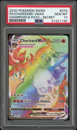 2020 Pokemon SWSH Champion's Path Charizard VMAX Secret Rare FA 74/73 PSA 10 Gem - Image 1