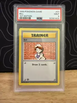 Pokemon Bill Base Set Shadowless 1st Edition Trainer PSA 9 91/102 1999 English - Image 1