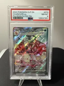 2024 POKEMON SVP EN-SV BLACK STAR PROMO PALDEAN FATES TIN CHARIZARD EX PSA 8 074 - Image 1