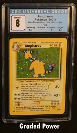 Pokemon Neo Revelation Unlimited Ampharos CGC 8 Holo (9189) 1/64 - Image 1