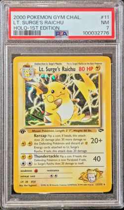 PSA 7 NM Lt Surge’s Raichu 1st Edition #011 Gym Challenge 2000 Pokemon Holo Eng - Image 1
