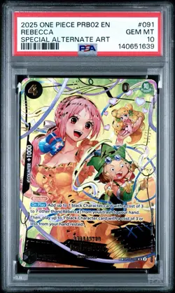 One Piece Card Game - Rebecca (SP) OP05-091 Premium Booster Vol.2 Foil PSA 10 - Image 1