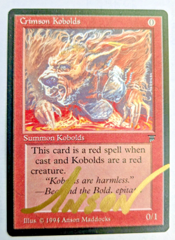 MTG LEGENDS Crimson Kobolds SIGNED IN GOLD BY ANSON MADDOCKS - Image 1
