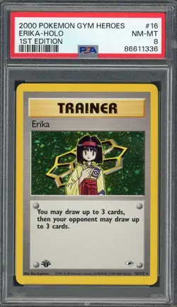 PSA 8 Erika (1st Ed.) Gym Heroes 16/132 Holo Pokemon Card B24 - Image 1