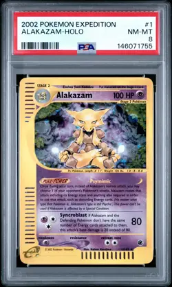2002 Pokemon Expedition - Alakazam 1/165 - Holo - PSA Graded: 8 - Image 1