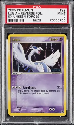 2005 POKEMON EX UNSEEN FORCES #29 LUGIA-REVERSE FOIL PSA 9 - Image 1