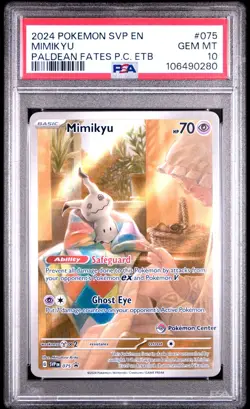 2024 POKEMON PALDEAN FATES POKEMON CENTER ETB PROMO #075 MIMIKYU PSA 10 - Image 1