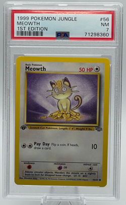 1999 POKEMON JUNGLE #56 MEOWTH 1ST EDITION PSA 7 NM - Image 1
