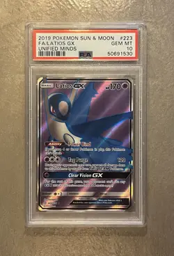 Latios GX (Full Art) - Unified Minds 223/236 Graded Pokemon Card PSA 10 GEM MINT - Image 1