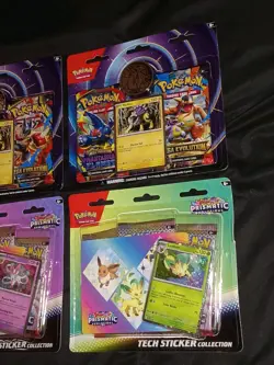 (6×) Pokemon Prismatic Evolutions Tech Sticker/Mega Phantasmal 2 Pack Blister - Image 5