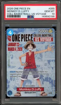 One Piece CCG Monkey.D.Luffy College Basketball US Voyage Promo P-055 PSA 10 - Image 1