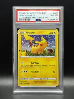 PSA 10 GEM MINT Pikachu SWSH039 General Mills 25th Anniversary Holo Pokemon Card - Image 1