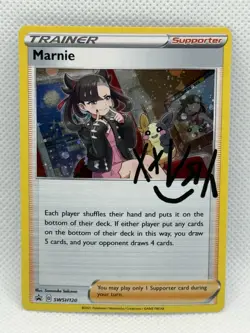 Pokemon Marnie SWSH120 Promo Holo Autographed Trainer Supporter Card - Image 1