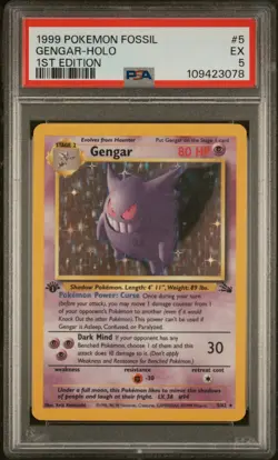 Pokemon Gengar 5/62 Fossil 1st Edition Holo Rare EX 1999 PSA 5 - Image 1
