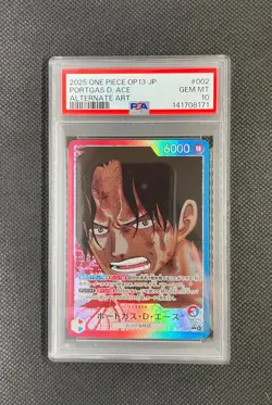 PSA 10 ONE PIECE OP13-002 L Portgas D. Ace Leader Foil Japanese TCG - Image 1