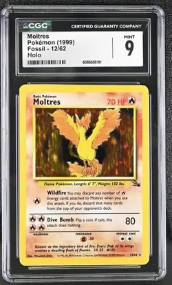 MOLTRES (1999) POKEMON FOSSIL - 12/62 (HOLO) CGC 9 - Image 1