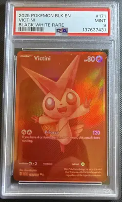 2025 POKEMON BLK EN-BLACK BOLT BLACK WHITE RARE #171 VICTINI PSA 9 - Image 1