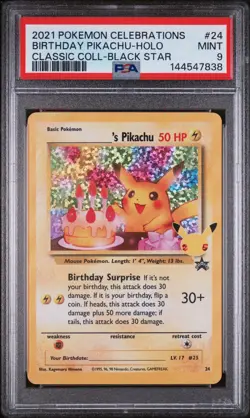 Pokemon Birthday Pikachu Holo 2021 Celebrations Classic Collection PSA 9 Mint - Image 1