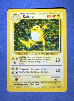 1999 Pokemon RAICHU - Holo 14/102 Base Set - Vintage - NM+ - Image 1