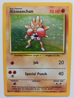 Hitmonchan Pokemon Card Holo WOTC 7/102 Base Set Rare Vintage 1999 Original MP - Image 1