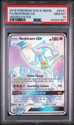 2019 Pokemon Hidden Fates Reshiram Full Art Shiny #SV51 PSA 10 Gem Mint - Image 1