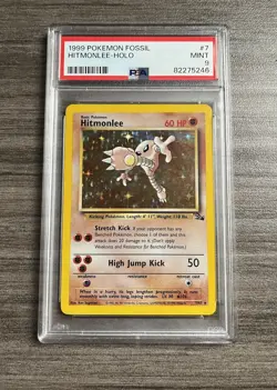 1999 POKEMON FOSSIL #7 HITMONLEE-HOLO PSA 9 - Image 1