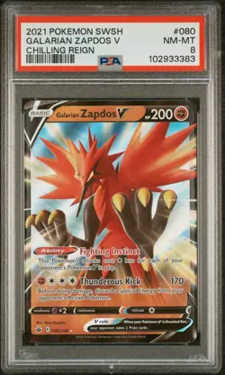 2021 Pokemon Sword & Shield Chilling Reign #080 Galarian Zapdos V PSA 8 - Image 1