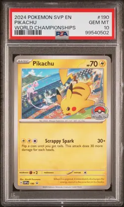 2024 POKEMON SVP EN-SV BLACK STAR PROMO WORLD CHAMPIONSHIPS #190 PIKACHU PSA 10 - Image 1