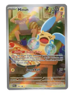 Pokemon Minun 194/182 Paradox Rift Illustration Rare Full Art NM 2023 SV - Image 1