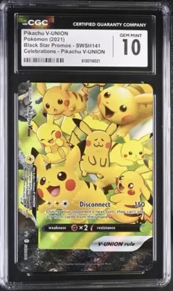 2021 POKEMON BLACK STAR PROMO SWSH141 CELEBRATIONS PIKACHU V-UNION CGC 10 GEM MT - Image 1
