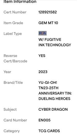 PSA MINT 10 Cyber Dragon TN23-EN005 Quarter Century Secret Rare YU-GI-OH! - Image 4