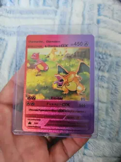 Charmander, Charmeleon, Charizard GX Rainbow Foil Vinyl Fan Art Collector Card - Image 1