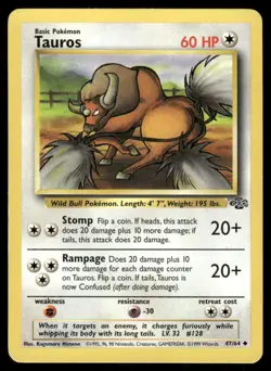 Pokemon Cards Tauros 47/64 Unlimited Jungle WOTC Uncommon LP - Image 1
