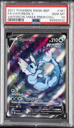 2021 POKEMON SWSH BLACK STAR PROMO #181 FULL ART/VAPOREON V PSA 10 - Image 1