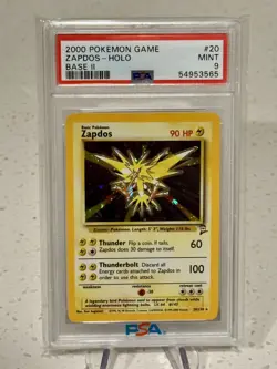 2000 Pokemon Zapdos 20/130 Base Set 2 Rare Holo PSA 9 MINT - Image 1