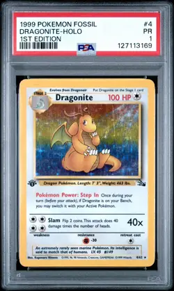 PSA 1 1999 Pokemon 1ST EDITION Fossil Dragonite Holo 4/62 Holo Foil WOTC LOW POP - Image 1