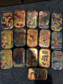 (15)Pokemon TCG Eevee 151 Mini Tins Empty with Coin and Art Sheet (NO PACKS) New - Image 1