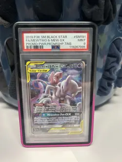 2019 POKEMON SM BLACK STAR PROMO #SM191 FULL ART/MEWTWO & MEW GX PSA 9 - Image 1
