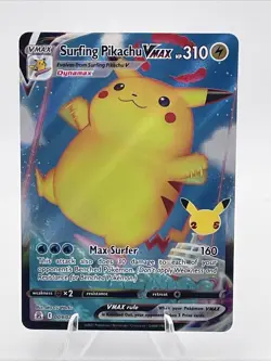 Pokemon TCG Surfing Pikachu VMAX Holo Card 009/025 Celebrations Series - Image 1