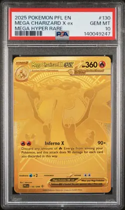 PSA 10 MEGA CHARIZARD ex 130/094 | Phantasmal Flames Gold Graded Pokemon Card - Image 1