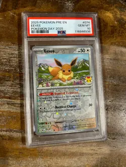POKEMON 2025 Prismatic Evolutions Pokemon Day 2025 EEVEE #074 PSA 10 Gem Mint - Image 1
