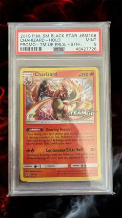 Pokemon Charizard Team Up Staff Prerelease Holo Promo SM158 PSA 9 - Image 1