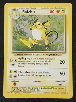 Pokemon TCG Raichu Base Set 14/102 Unlimited Holo Rare LP - Image 1